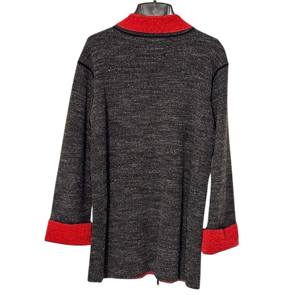 “Damask” Brand Heather Charcoal Grey Red Ultra Soft Women’s Large Zip Cardigan - Picture 2 of 8